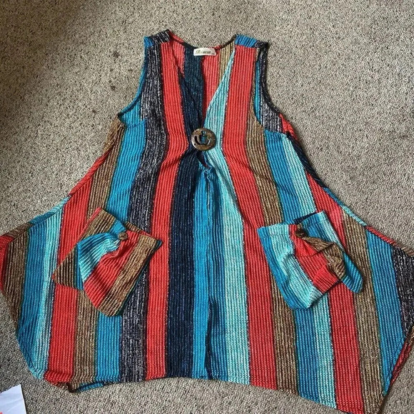 Rima Colorful Summer Flowy Mini Sleeveless V-neck Swing Dress Sz L-XL Largenlook - Picture 4 of 9